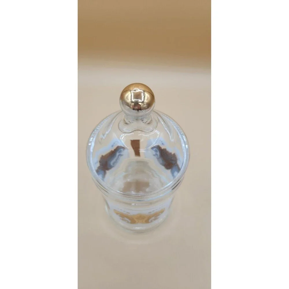 Libbey Mid Century Apothecary Glass Jar Gold Metallic Wheat Stalks
